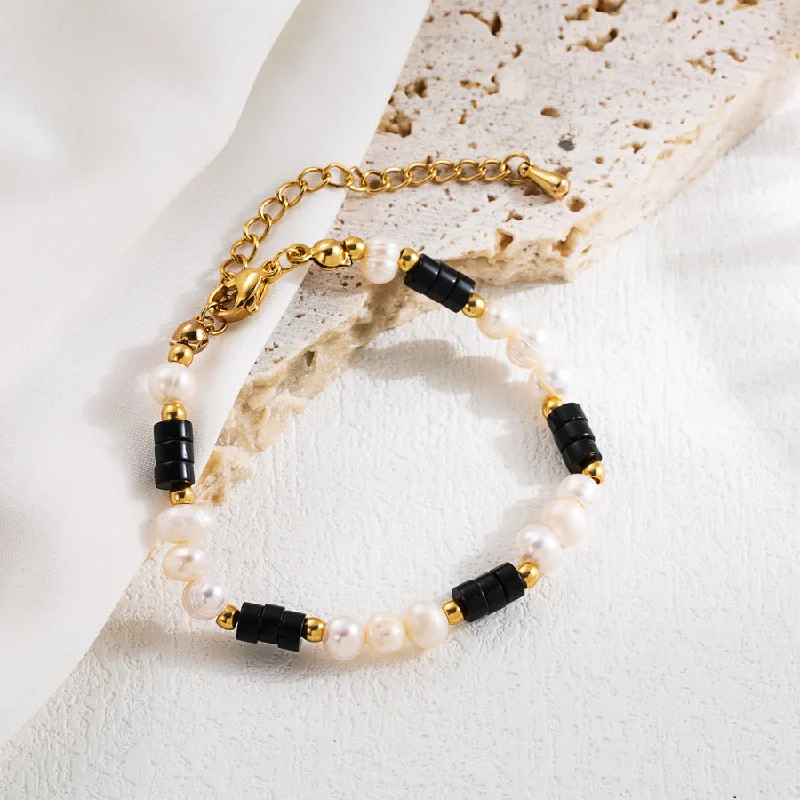 women's bracelets silver -Elegant Vacation Irregular Stainless Steel Natural Stone Freshwater Pearl Beaded Plating 18k Gold Plated Bracelets Necklace