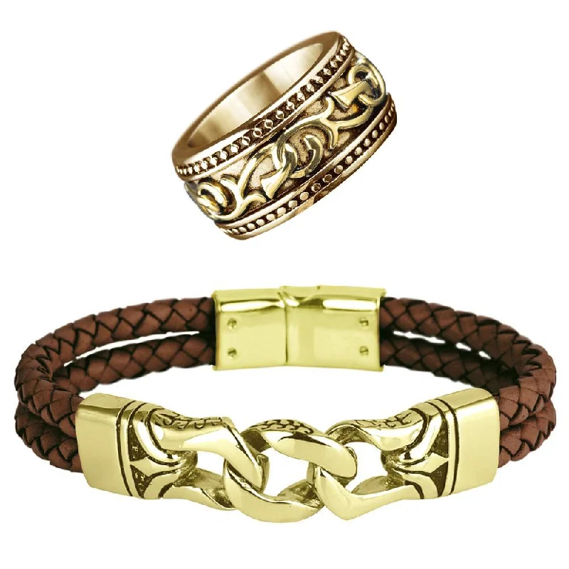 women's bracelets with chain link -Horizon Brown Bracelet & Hudson Ring Set