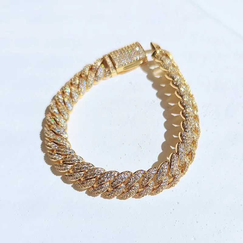 women's bracelets with custom color -Men’s Gold Diamond Cuban Link Bracelet