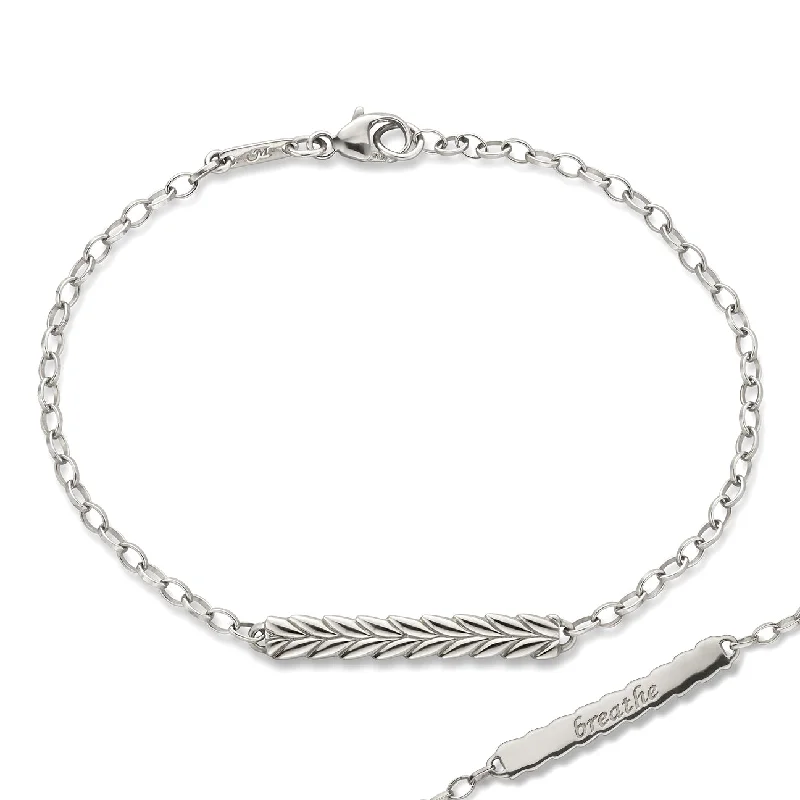 women's bracelets with chain link -"Breathe" Leaf Poesy Sterling Silver Bracelet