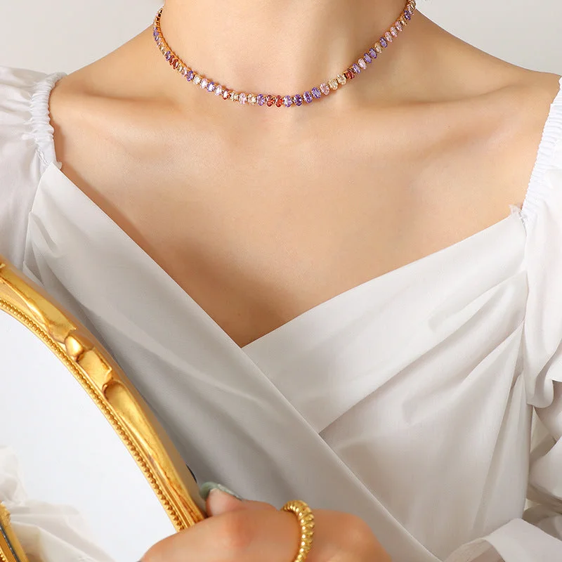 P1163-Color Zircon Necklace-37cm