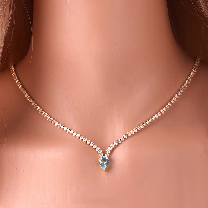 Gold Light Blue Necklace