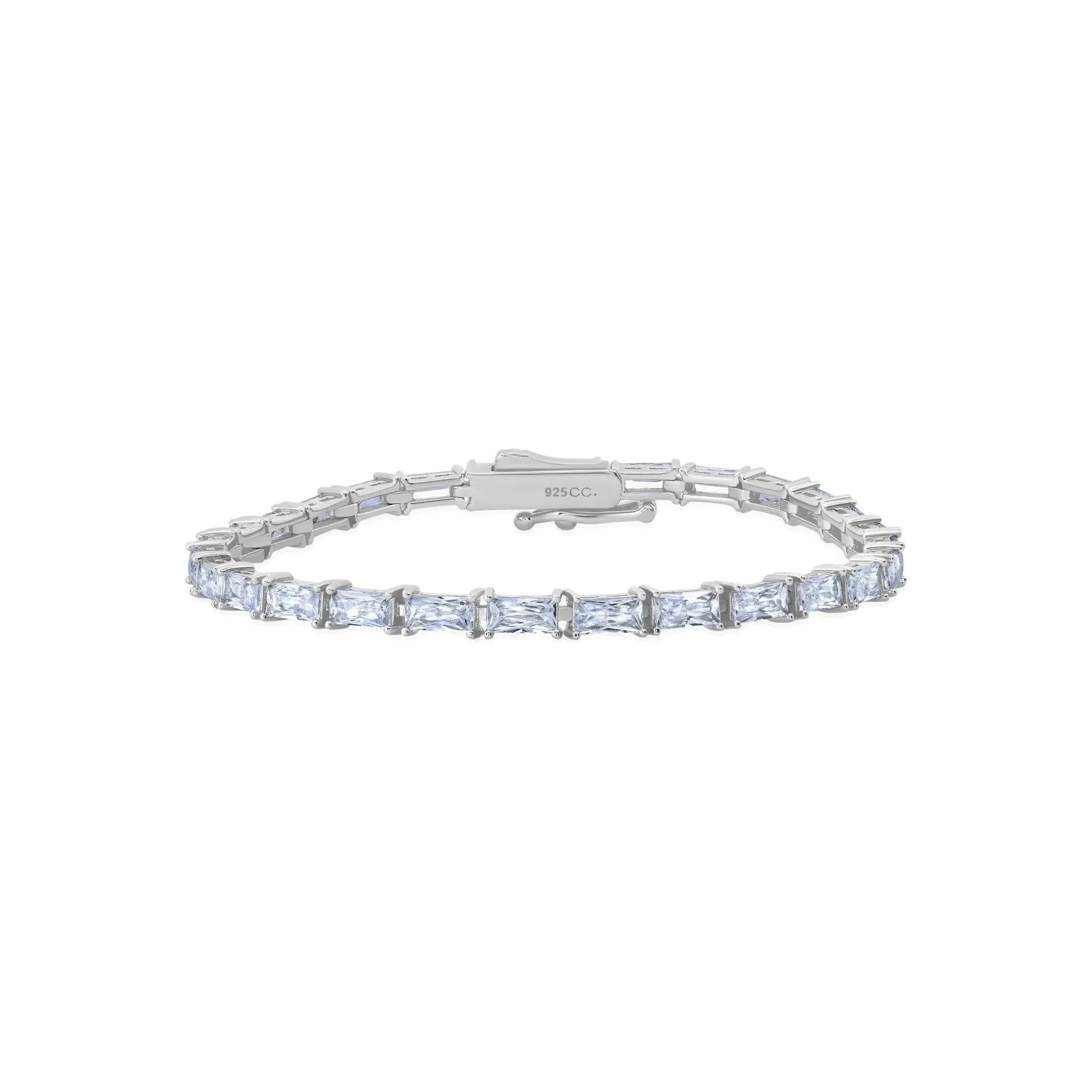 women's bracelets with delicate silver band -CRISLU Baguette Cut Tennis Bracelet