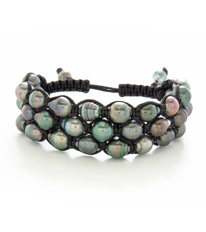 women's bracelets with antique gold design -Woven Tahitian Pearl Bracelet (33 Pearls)- 36957C