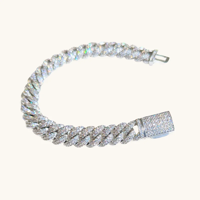 women's bracelets with charm bracelet -Silver Diamond Cuban Link Bracelet