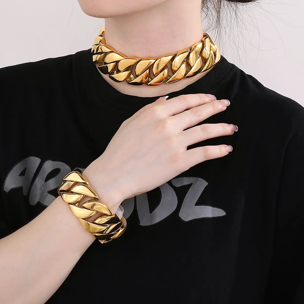 women's bracelets with hinge clasp -Punk Streetwear Solid Color Stainless Steel Plating 18k Gold Plated Bracelets Necklace