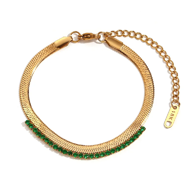 Zircon Fishbone Stitching Bracelet-Gold-Green diamond