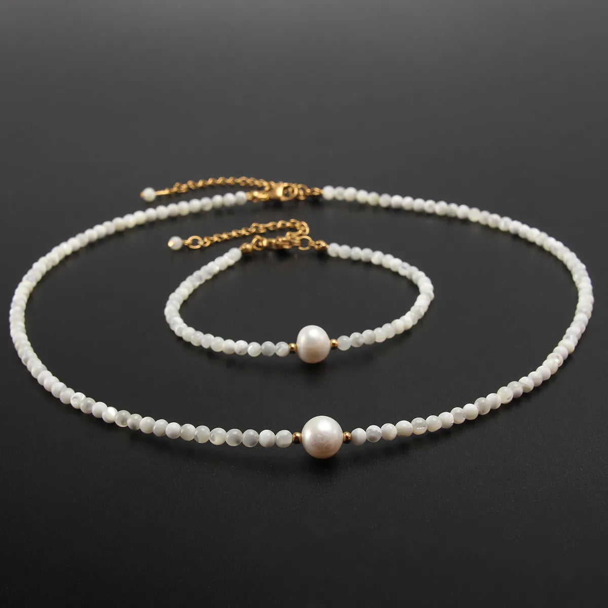 women's bracelets with vintage charm -Elegant Geometric Solid Color Stainless Steel Natural Stone Plating 18k Gold Plated Bracelets Necklace