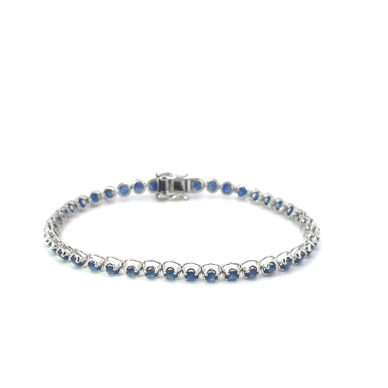 women's bracelets with bohemian flair -White Gold Sapphire Tennis Bracelet