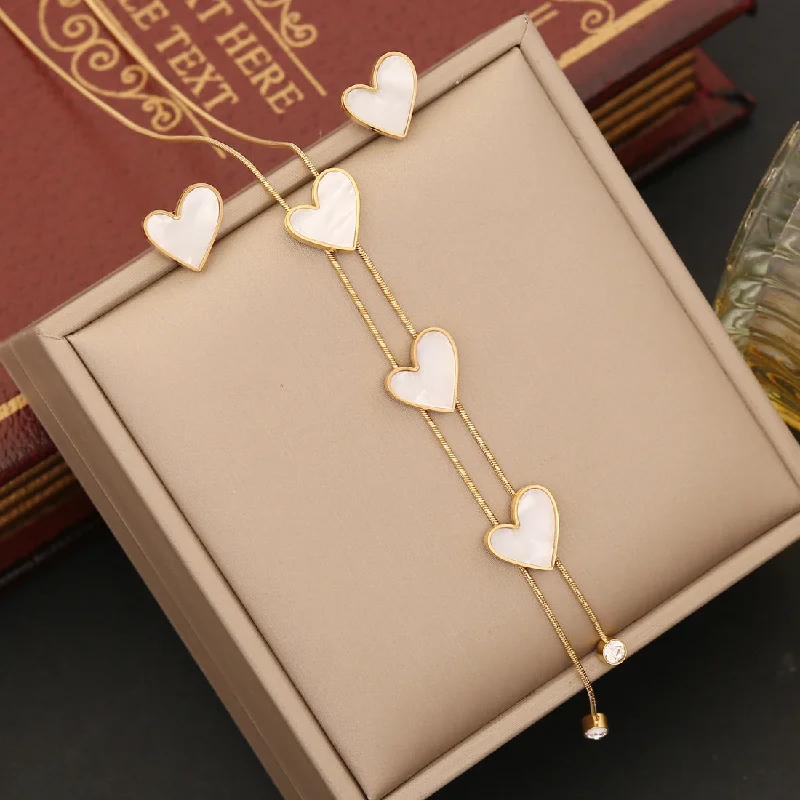 women's bracelets with heart-shaped charm -Elegant Heart Shape Stainless Steel Plating Inlay Shell Bracelets Earrings Necklace