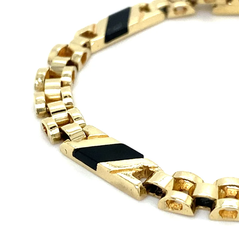 women's bracelets with stacked design -Estate 7" Onyx Link Bracelet