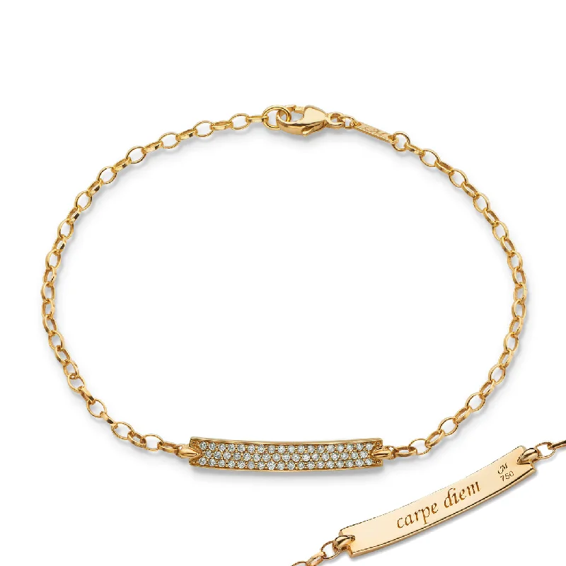 women's bracelets with bold metal band -Diamond Pave "Carpe Diem" Petite Poesy 18K Yellow Gold Bracelet