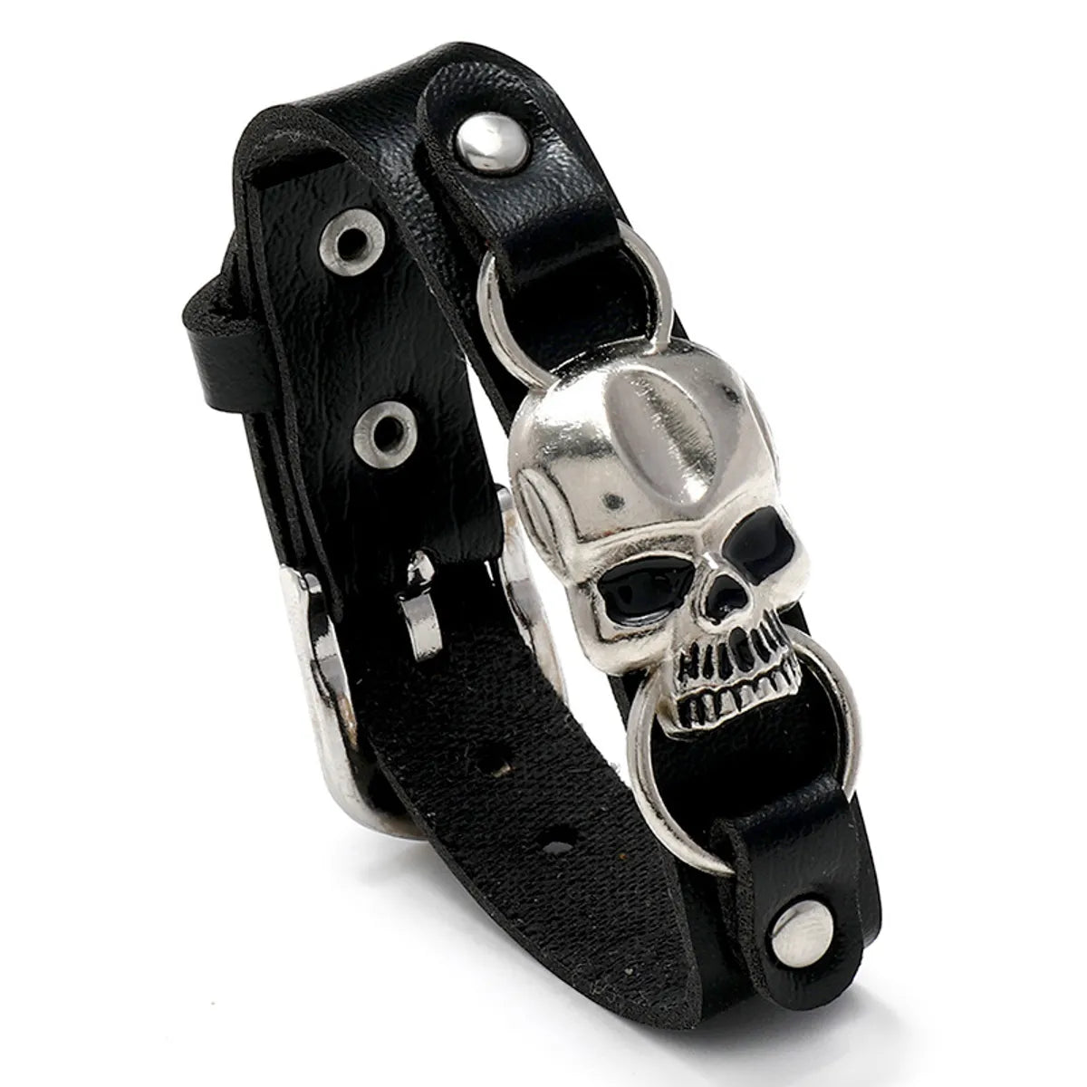 women's bracelets with rhinestone embellishments -Wholesale Jewelry Punk Style Skull Wide Leather Bracelet Nihaojewelry